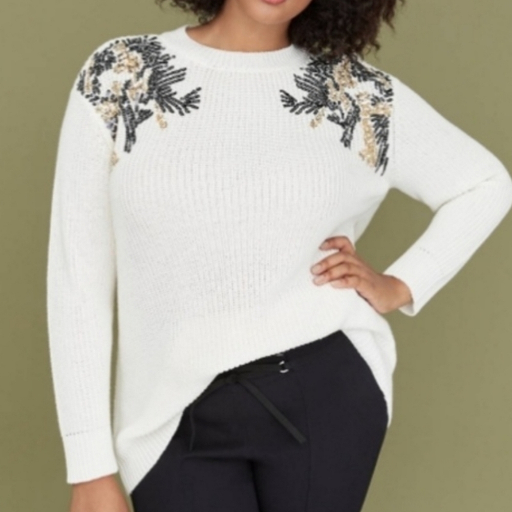 Lane Bryant Blingy White Embellished Shoulder Sweater 18/20